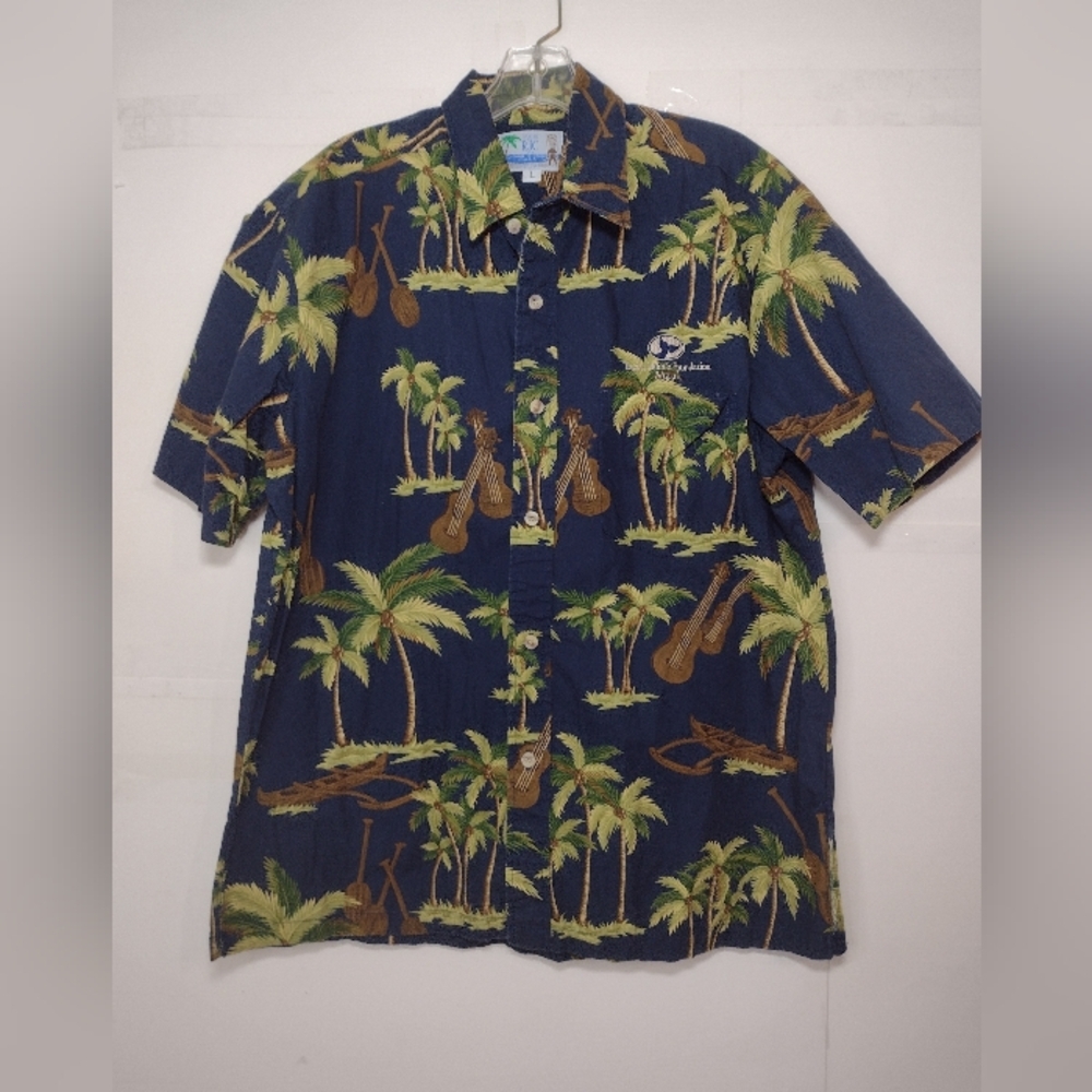 RJC  Mens Navy Tropical Print Shirt Size (L)